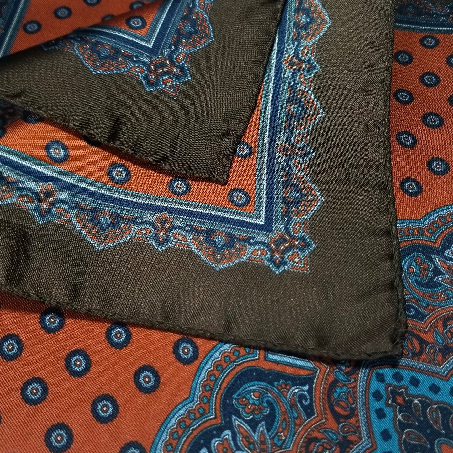 17" Orange / Brown Geometric Silk Twill Pocket Square