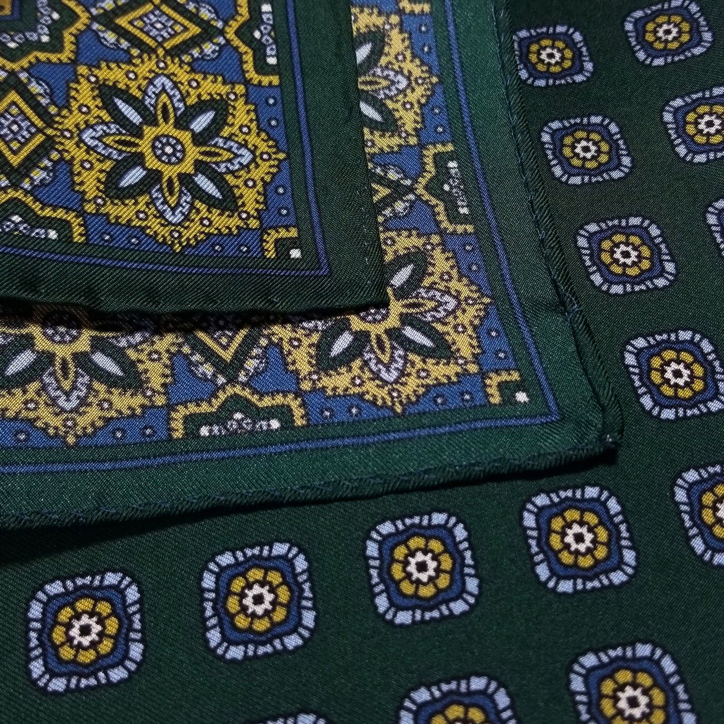 17" Forest Green Geometric Silk Twill Pocket Square