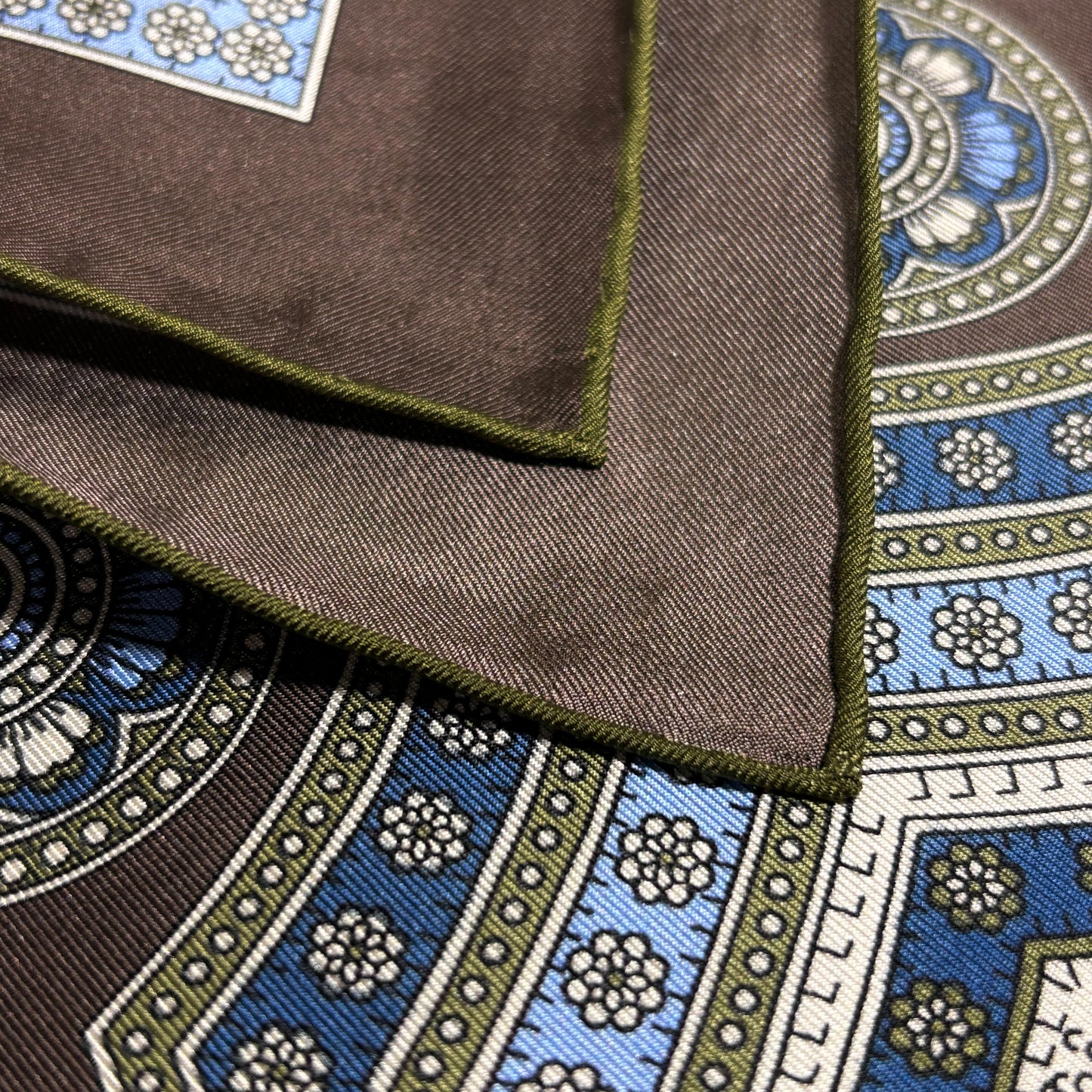 Brown & Green Medallion Silk Pocket Square