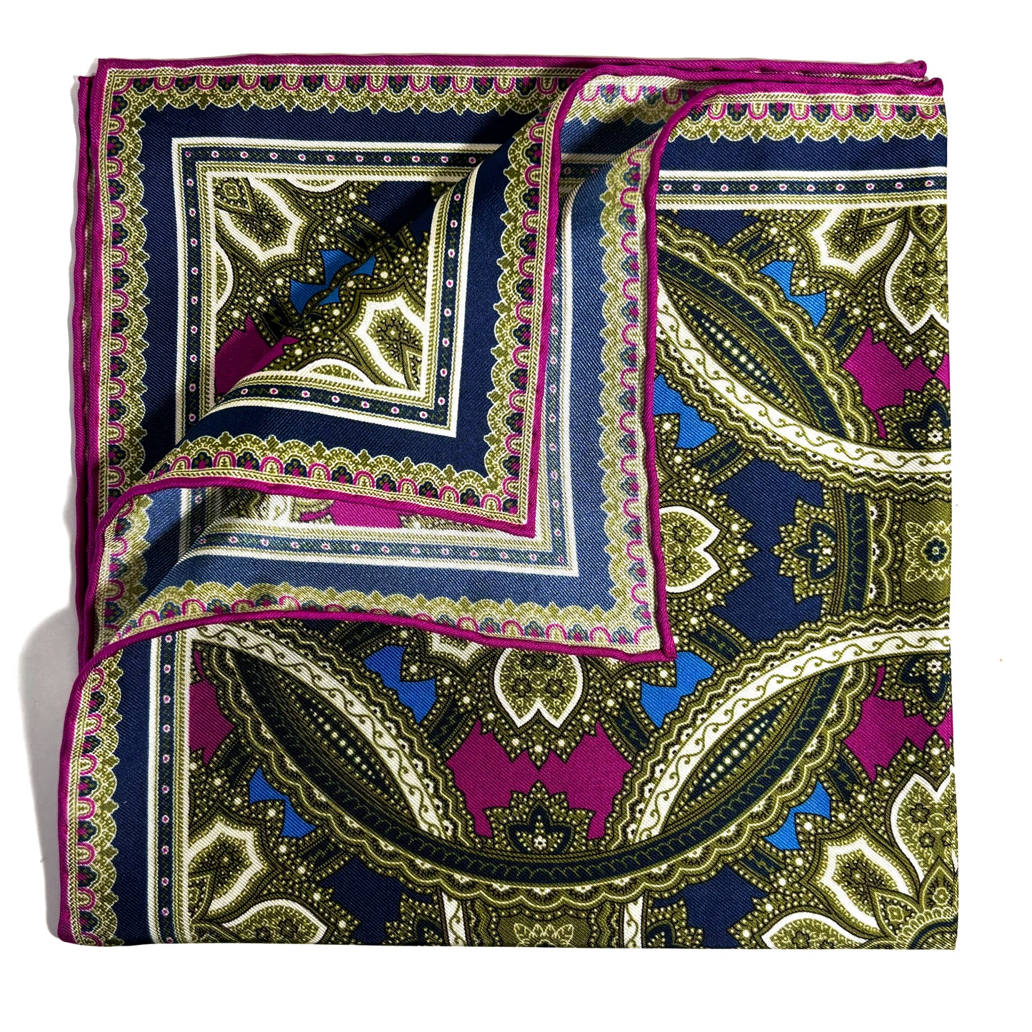 Green & Magenta Large Medallion Silk Pocket Square