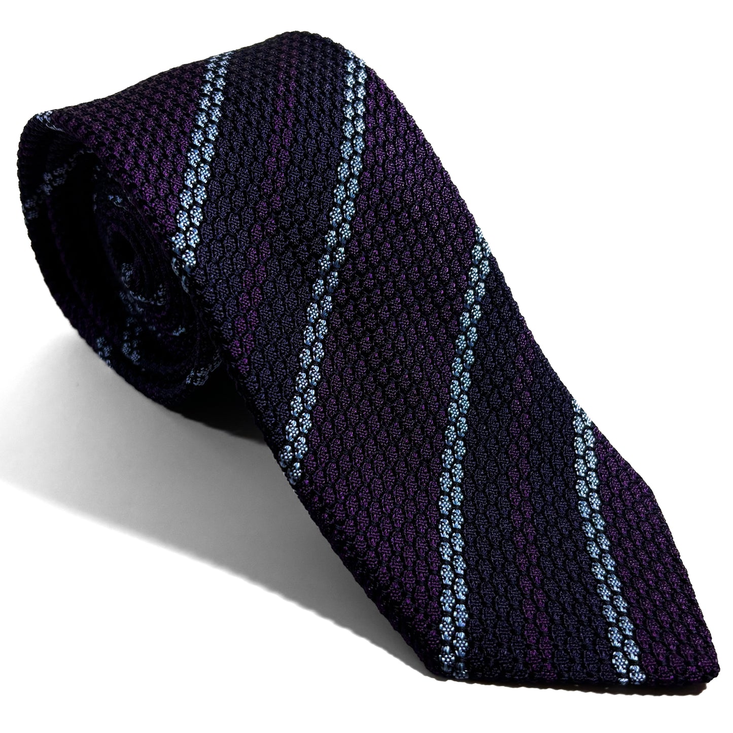 Purple & Navy Blue Striped Silk Grenadine Tie (Garza Grossa)