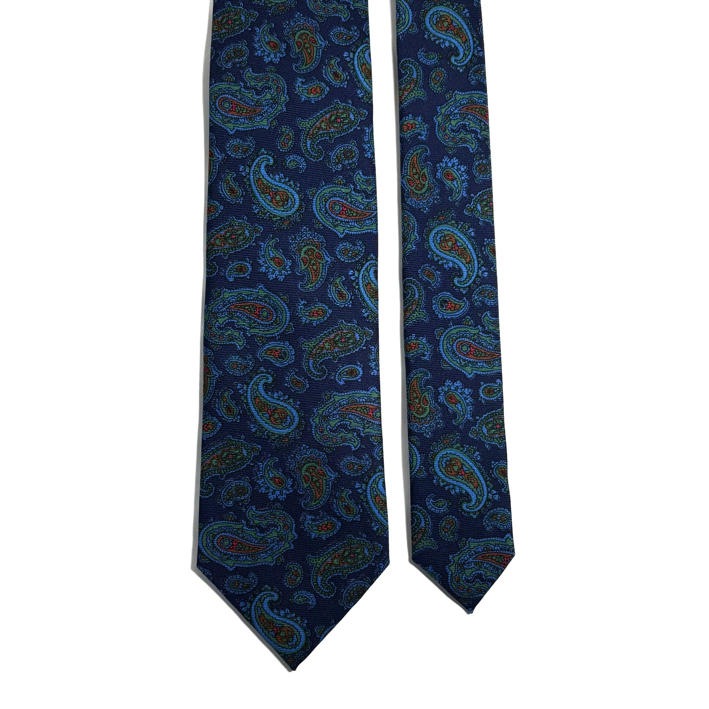 Hand-Printed Navy Blue Paisley Silk Tie