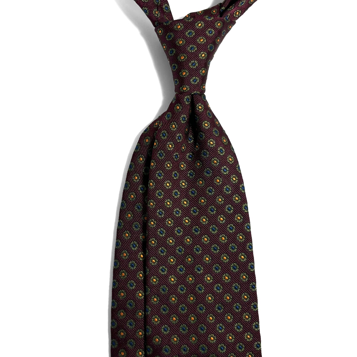 Burgundy English Jacquard Silk Tie w/ Floral Pattern