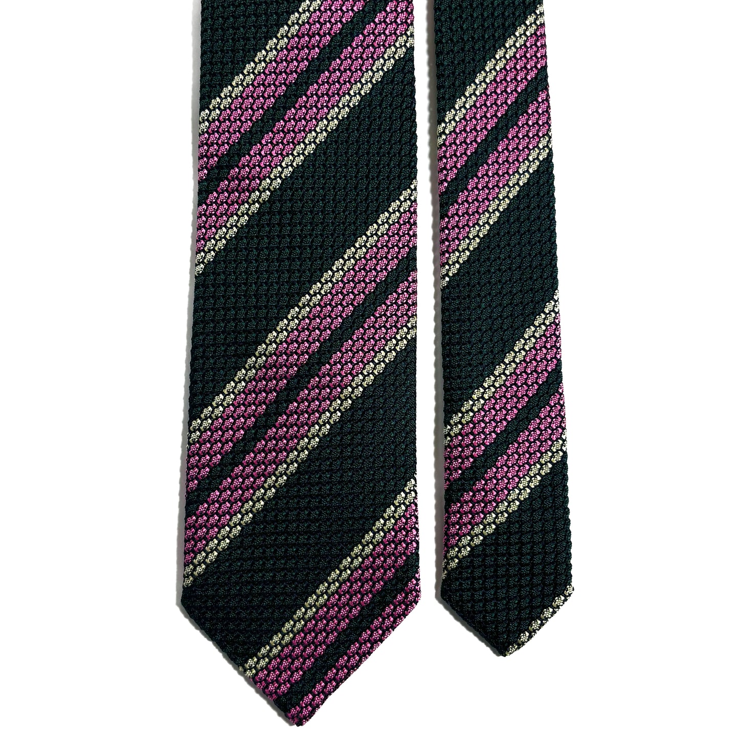 Forest Green & Pink Striped Silk Grenadine Tie (Garza Grossa)