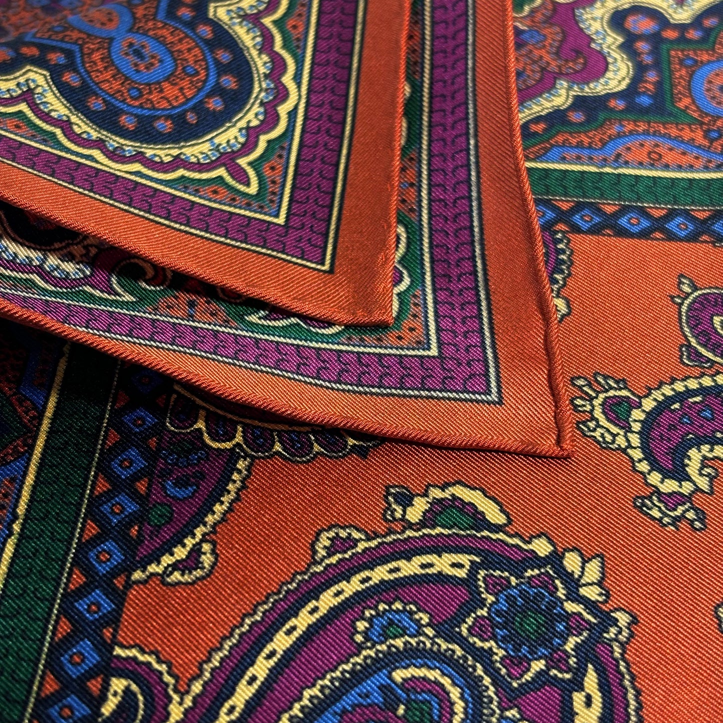 Orange Paisley Ancient Madder Silk Pocket Square