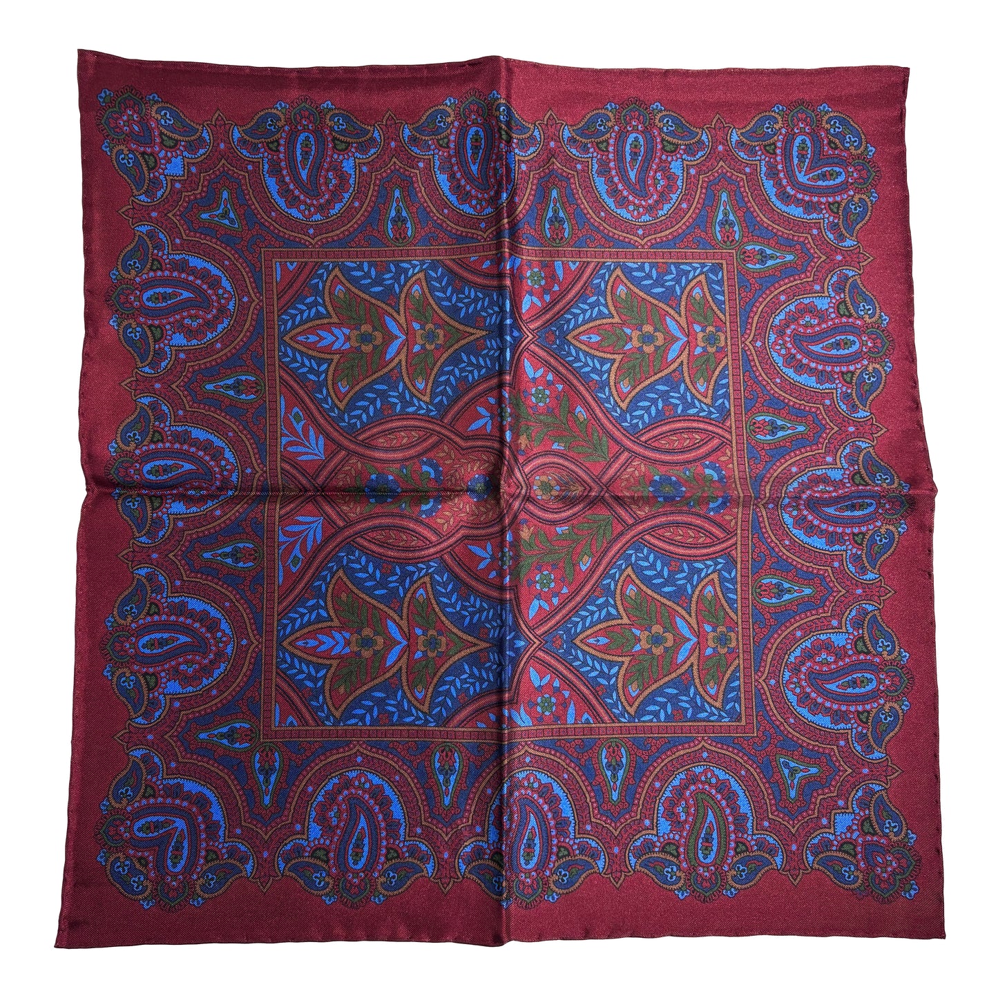 Burgundy Floral Paisley Silk Pocket Square