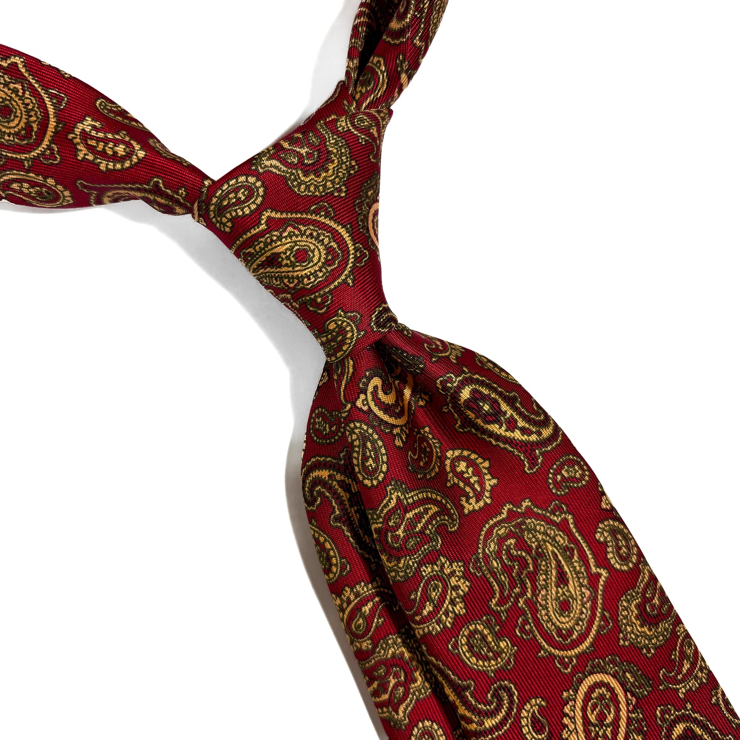 Slim Screen-Printed Red & Cream Paisley Silk Tie