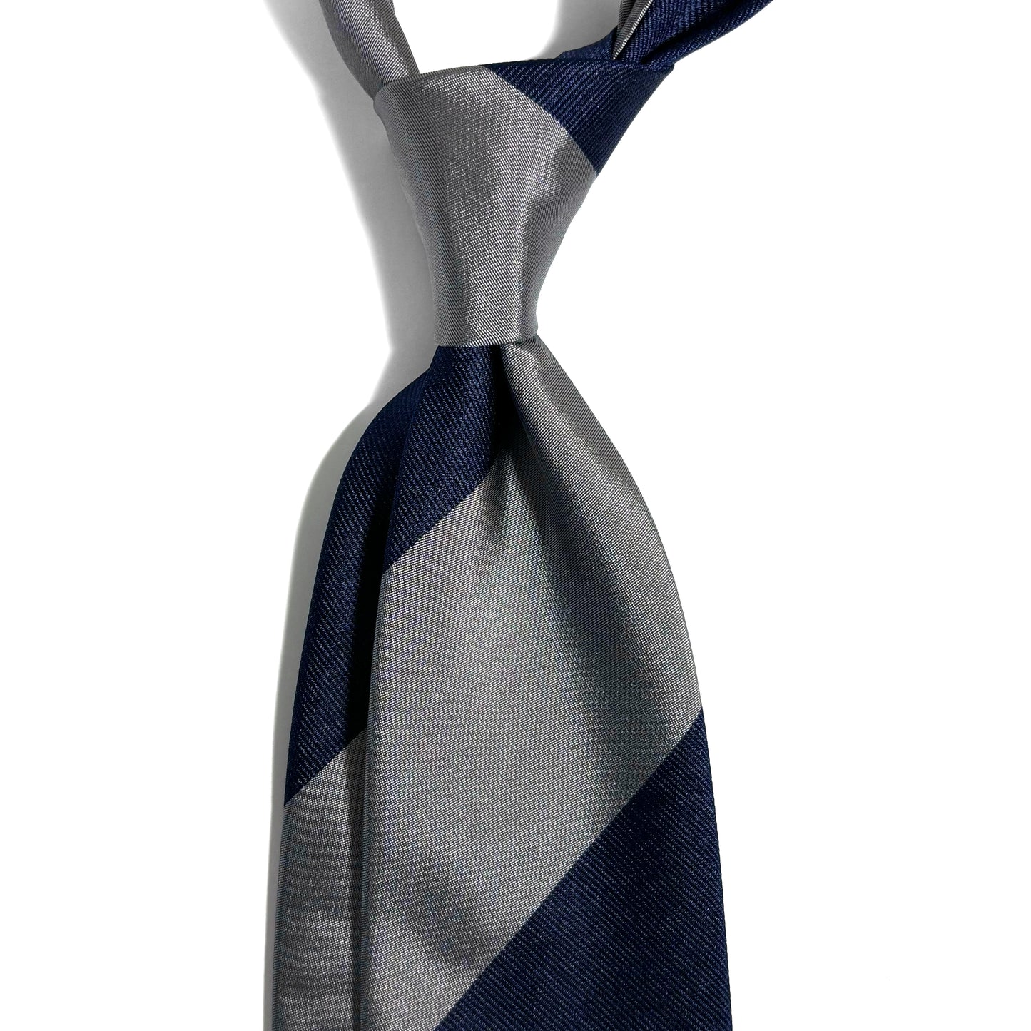 Navy Blue & Gray Block Striped Silk Repp Tie