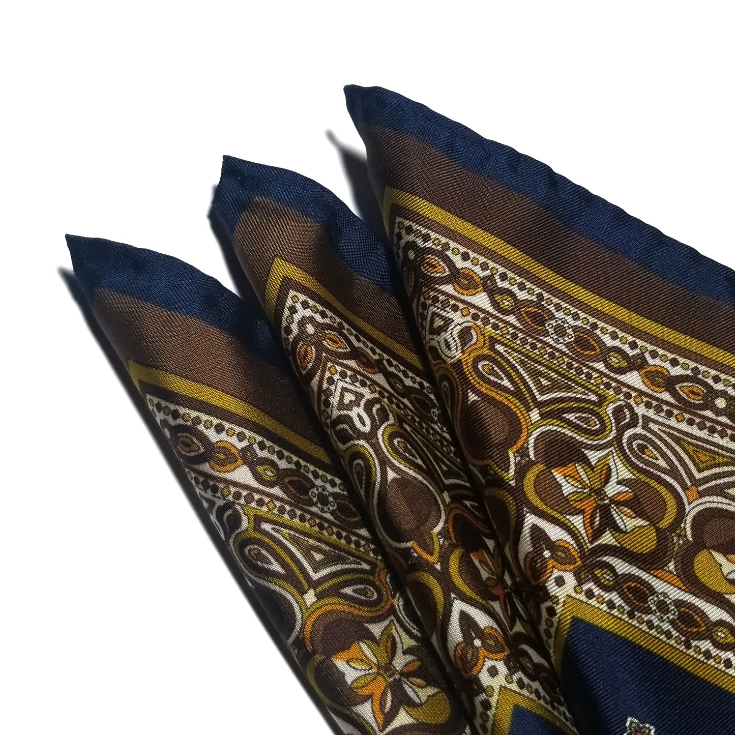 17" Navy Blue / Gold Geometric Silk Twill Pocket Square