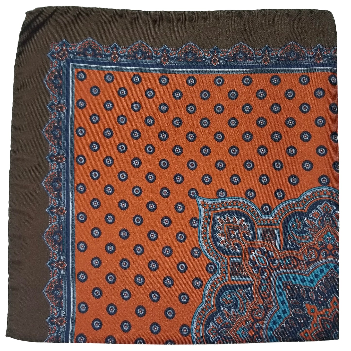 17" Orange / Brown Geometric Silk Twill Pocket Square