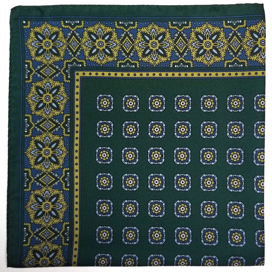 17" Forest Green Geometric Silk Twill Pocket Square