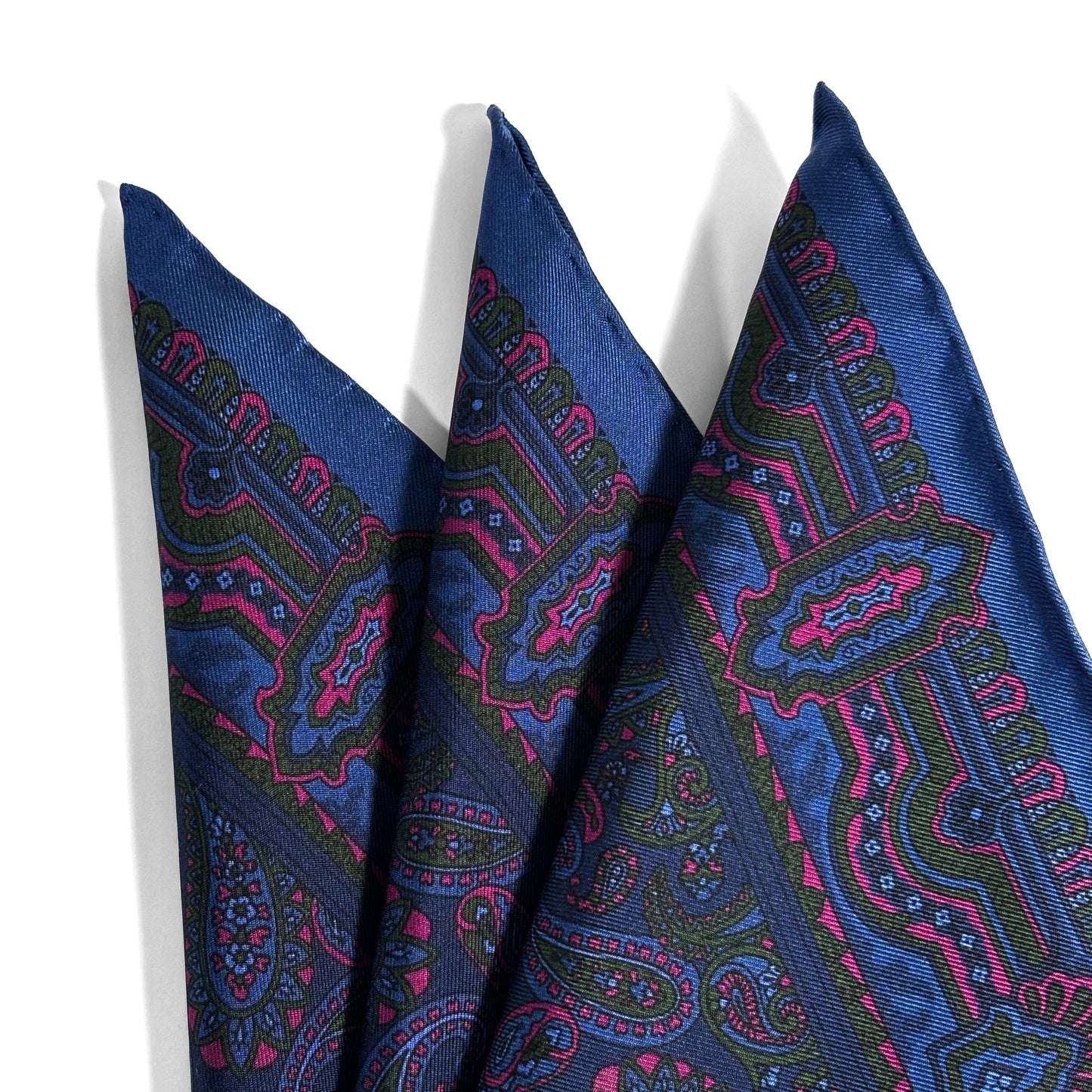 Navy Blue & Pink Paisley Ancient Madder Silk Pocket Square