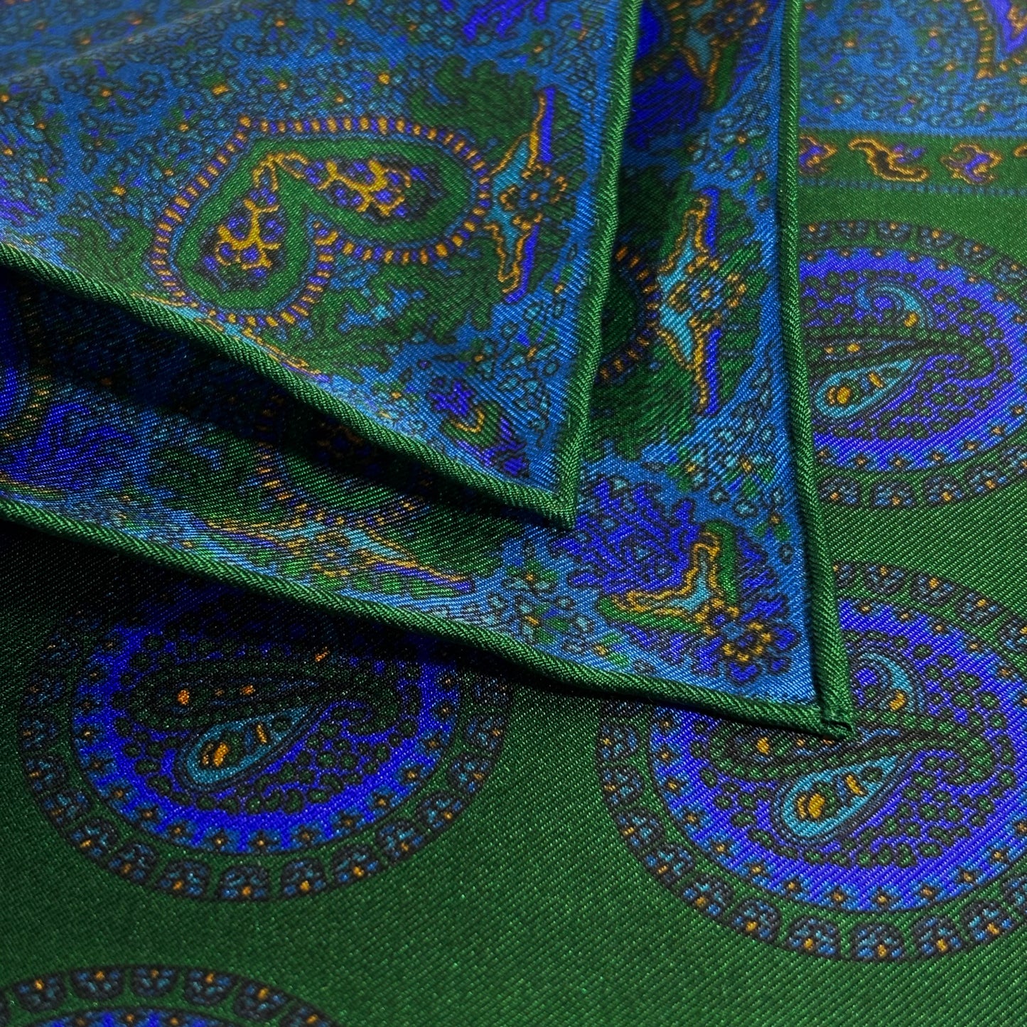 Forest Green & Blue Geometric Ancient Madder Silk Pocket Square