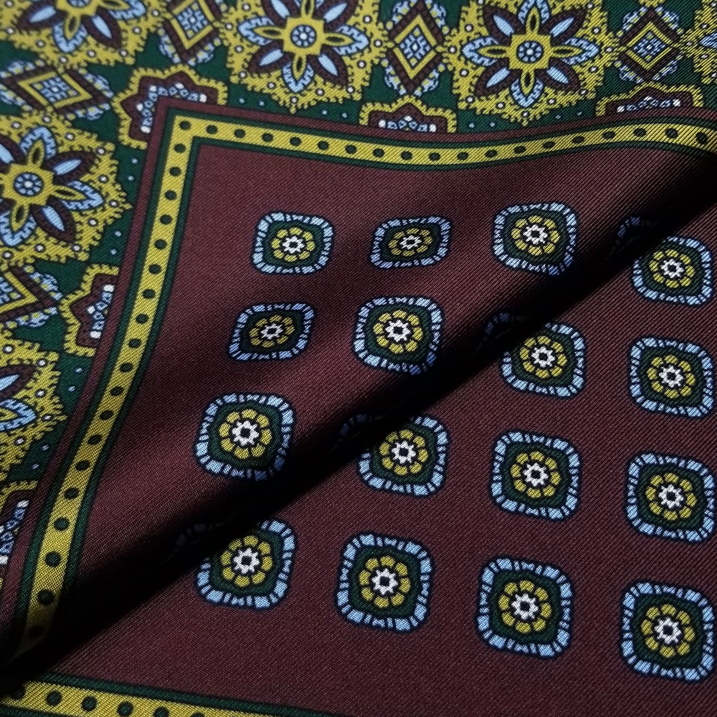 17" Burgundy Geometric Silk Twill Pocket Square