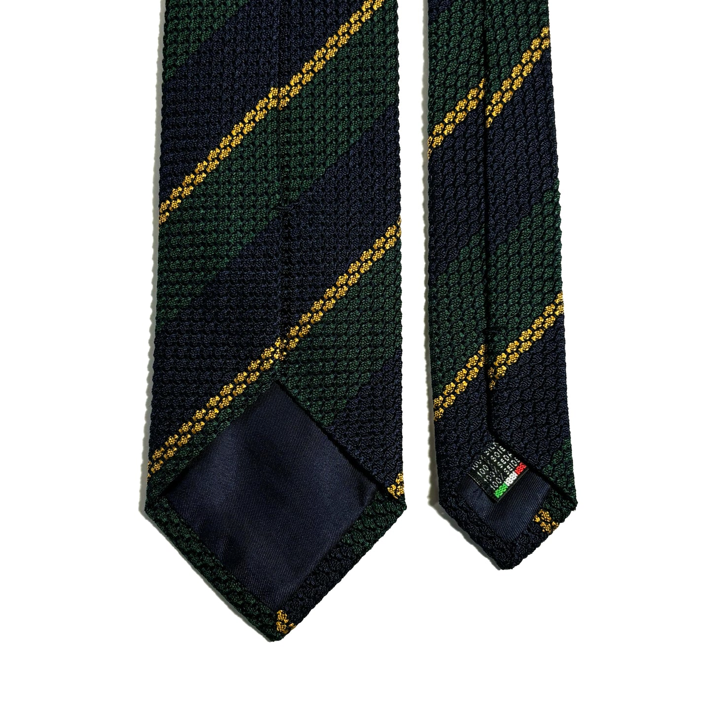 Navy Blue & Green Striped Silk Grenadine Tie (Garza Grossa)
