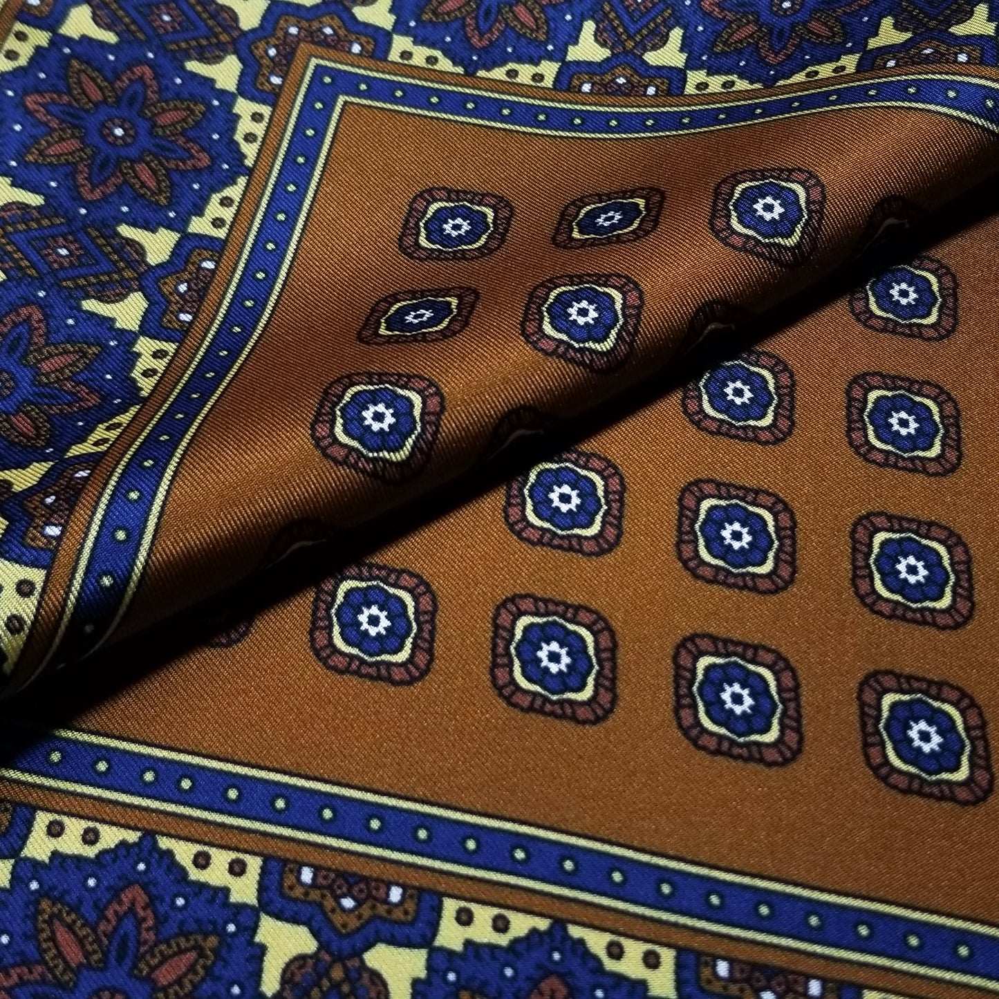 17" Camel Brown Geometric Silk Twill Pocket Square