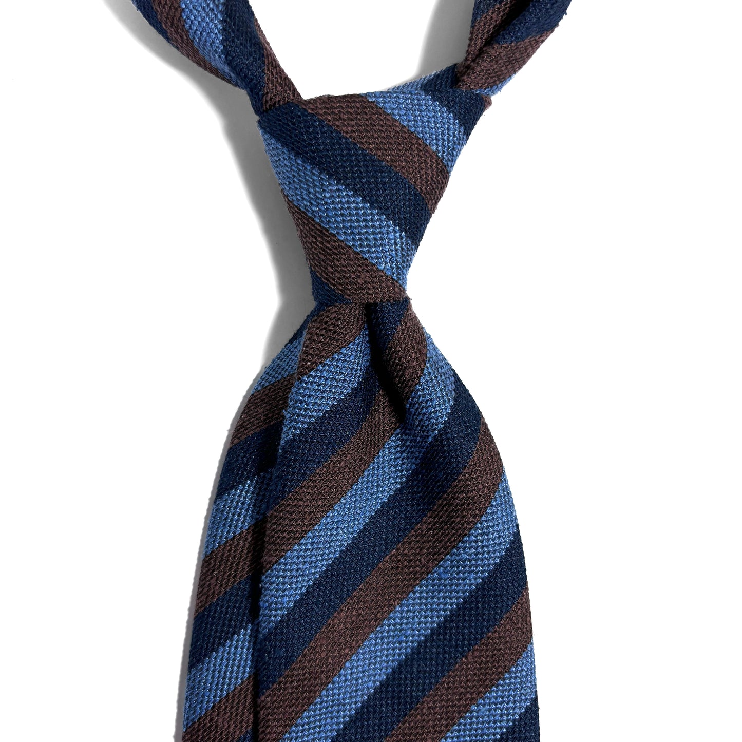 Navy Blue & Brown Striped Silk Shantung Tie