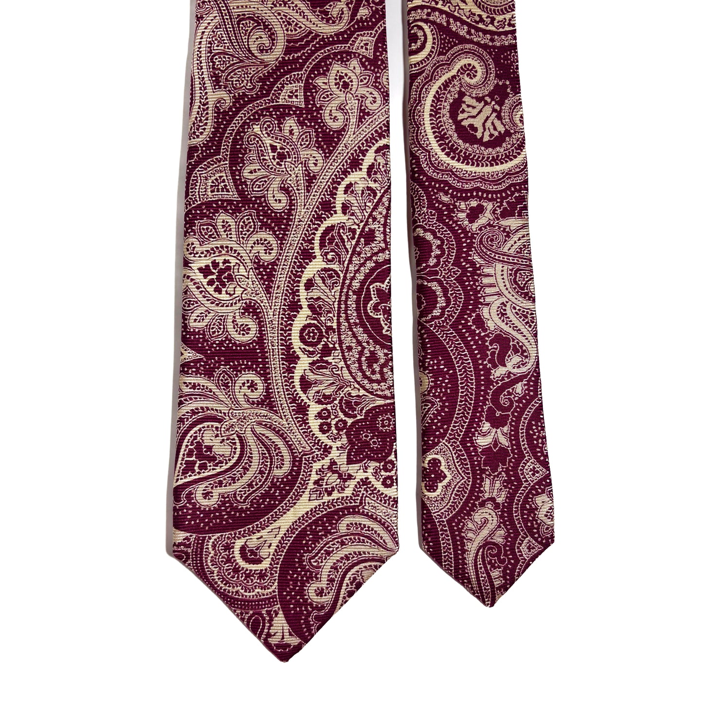Seven Fold Burgundy & Cream Paisley Silk Tie
