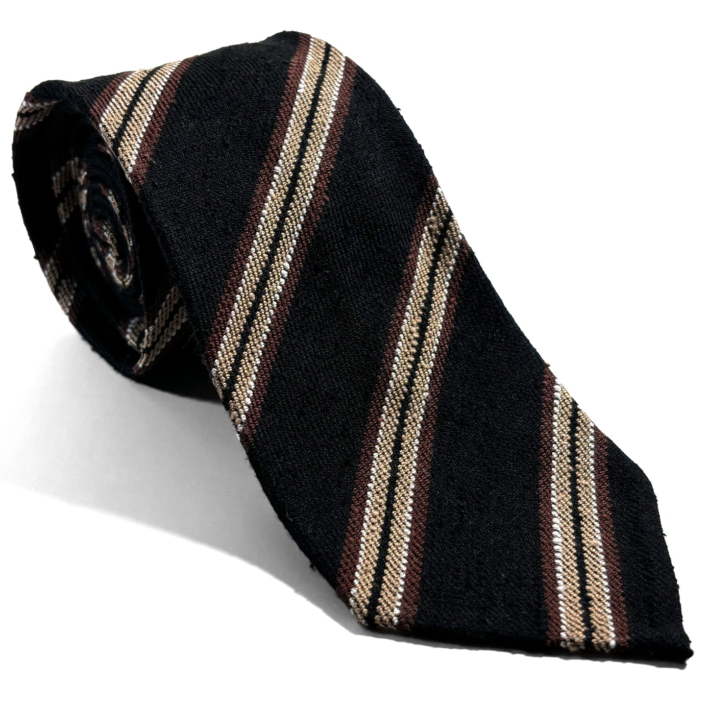 Black Stripe Untipped Silk Shantung Tie