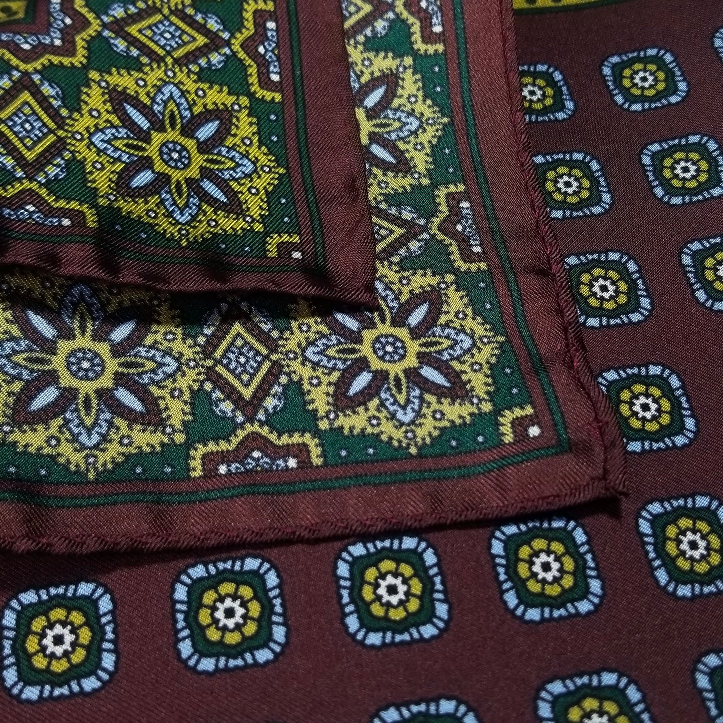 17" Burgundy Geometric Silk Twill Pocket Square