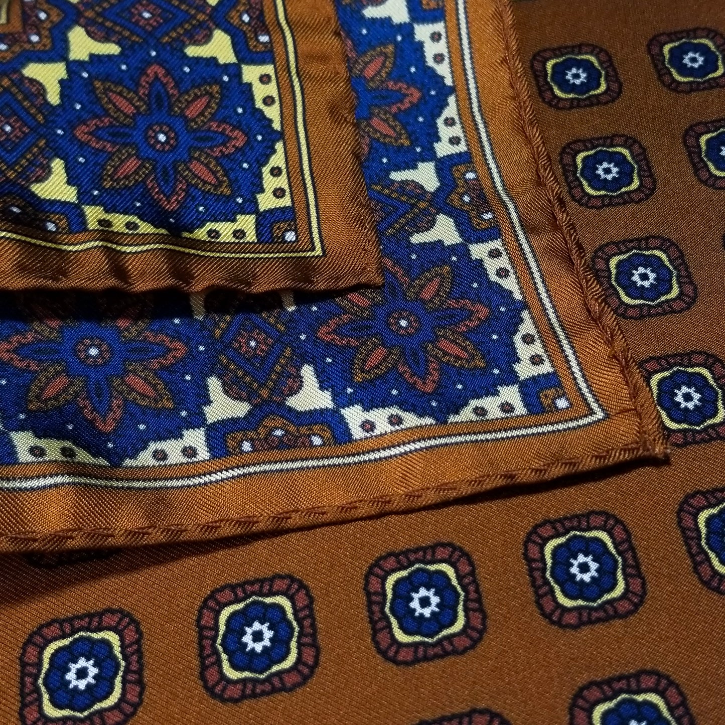17" Camel Brown Geometric Silk Twill Pocket Square