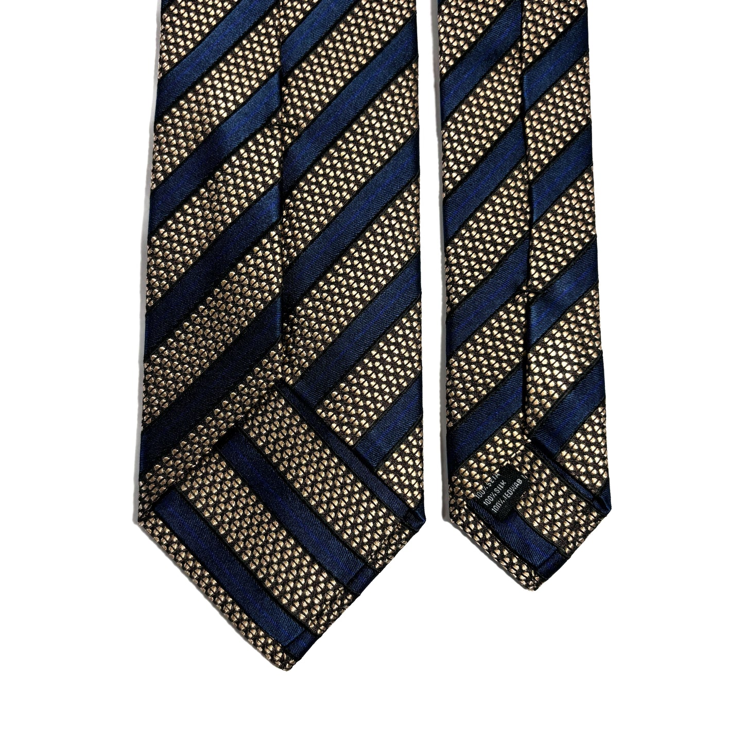 Navy Blue & Brass Striped Silk Jacquard Tie