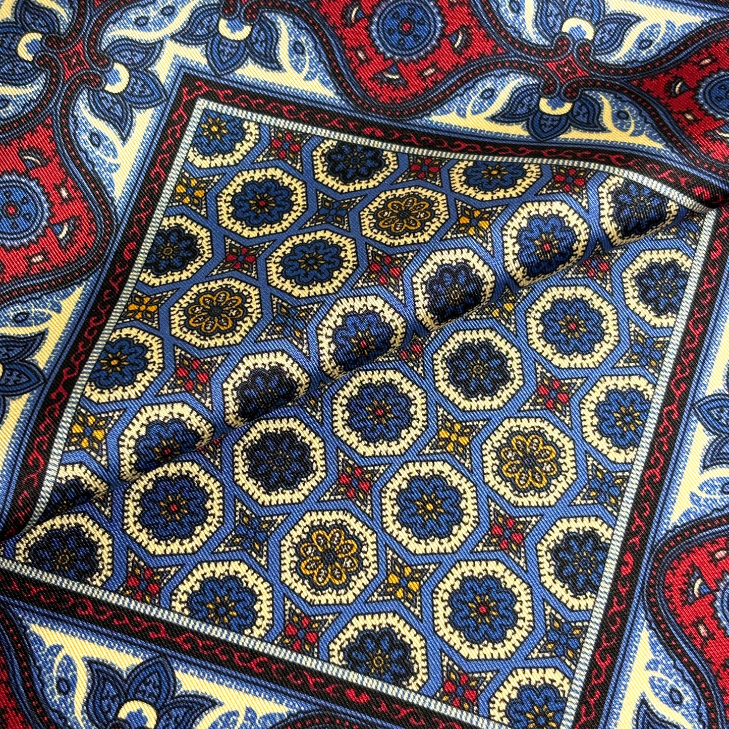 Light Blue & Cream Geometric Ancient Madder Silk Pocket Square