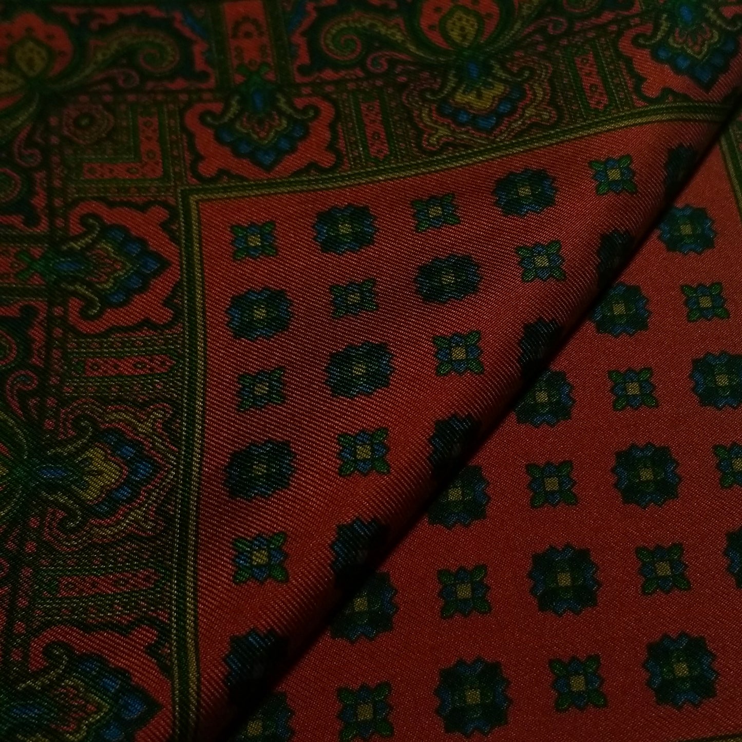 Screen-Printed Brick Red Geometric Ancient Madder Silk Pocket Square