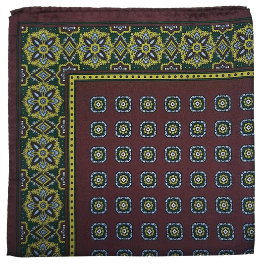 17" Burgundy Geometric Silk Twill Pocket Square