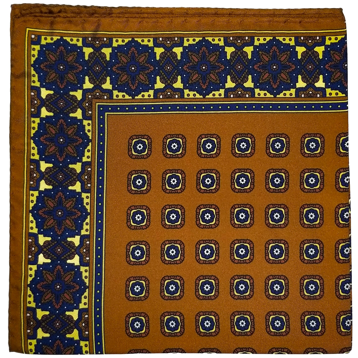 17" Camel Brown Geometric Silk Twill Pocket Square
