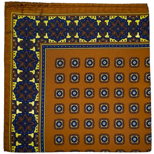 17" Camel Brown Geometric Silk Twill Pocket Square