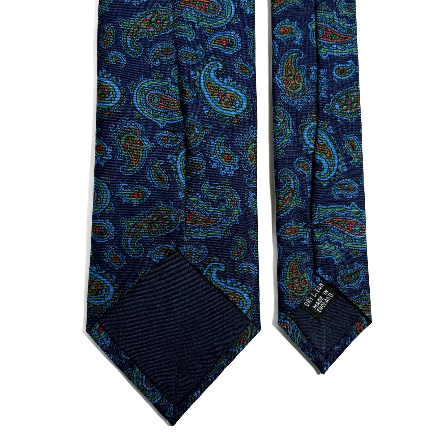 Hand-Printed Navy Blue Paisley Silk Tie