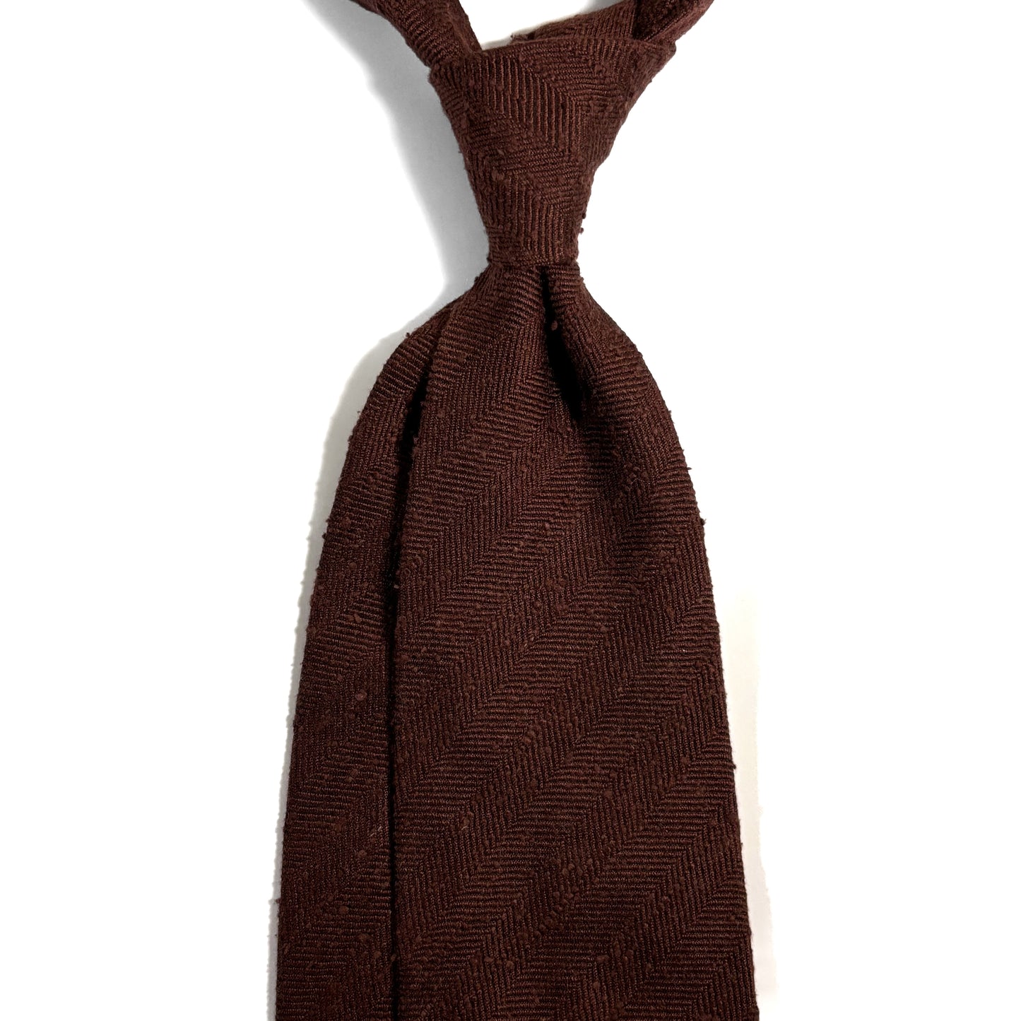Untipped Brown Herringbone Silk Shantung Tie