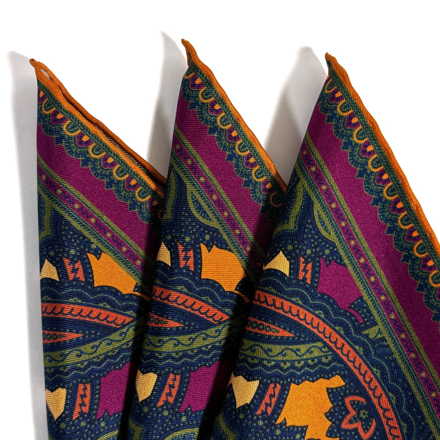 Purple & Gold Large Medallion Silk Pocket Square