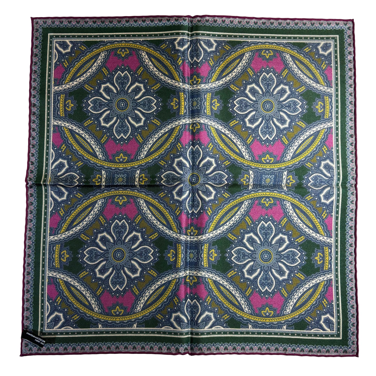 Forest Green & Purple Large Medallion Silk Pocket Square