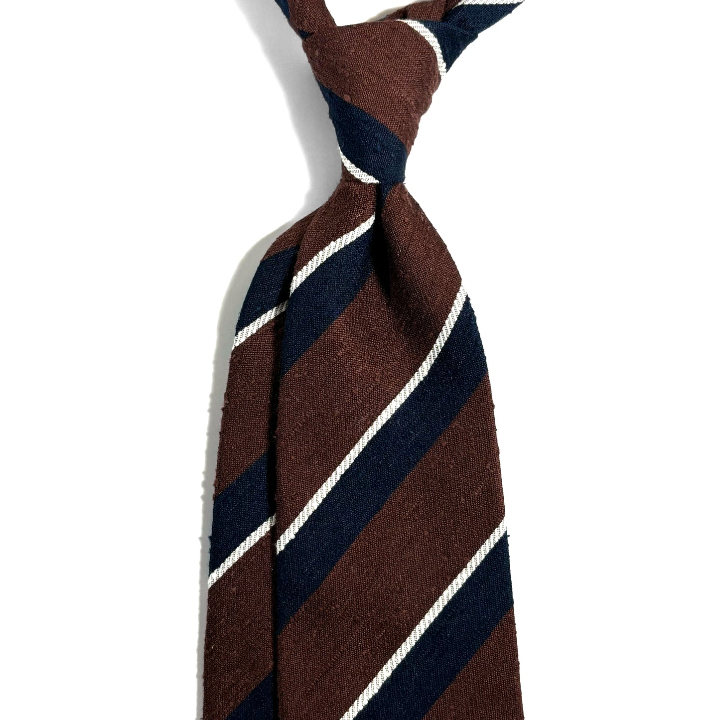 Untipped Rust Brown / Navy Striped Silk Shantung Tie
