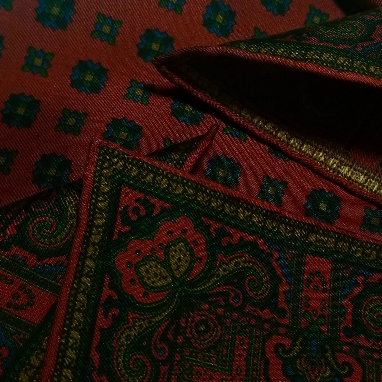 Screen-Printed Brick Red Geometric Ancient Madder Silk Pocket Square