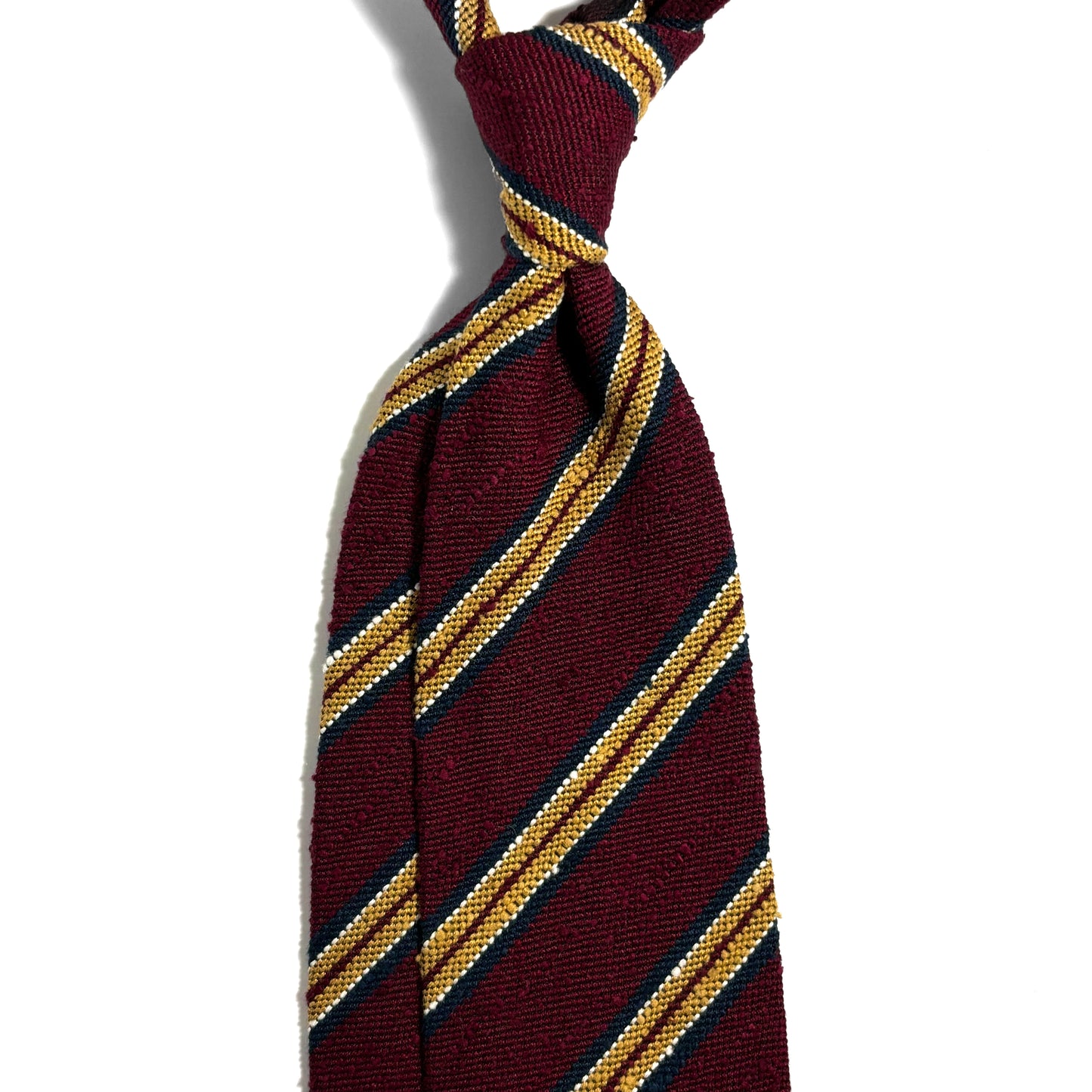 Untipped Burgundy & Gold Striped Silk Shantung Tie
