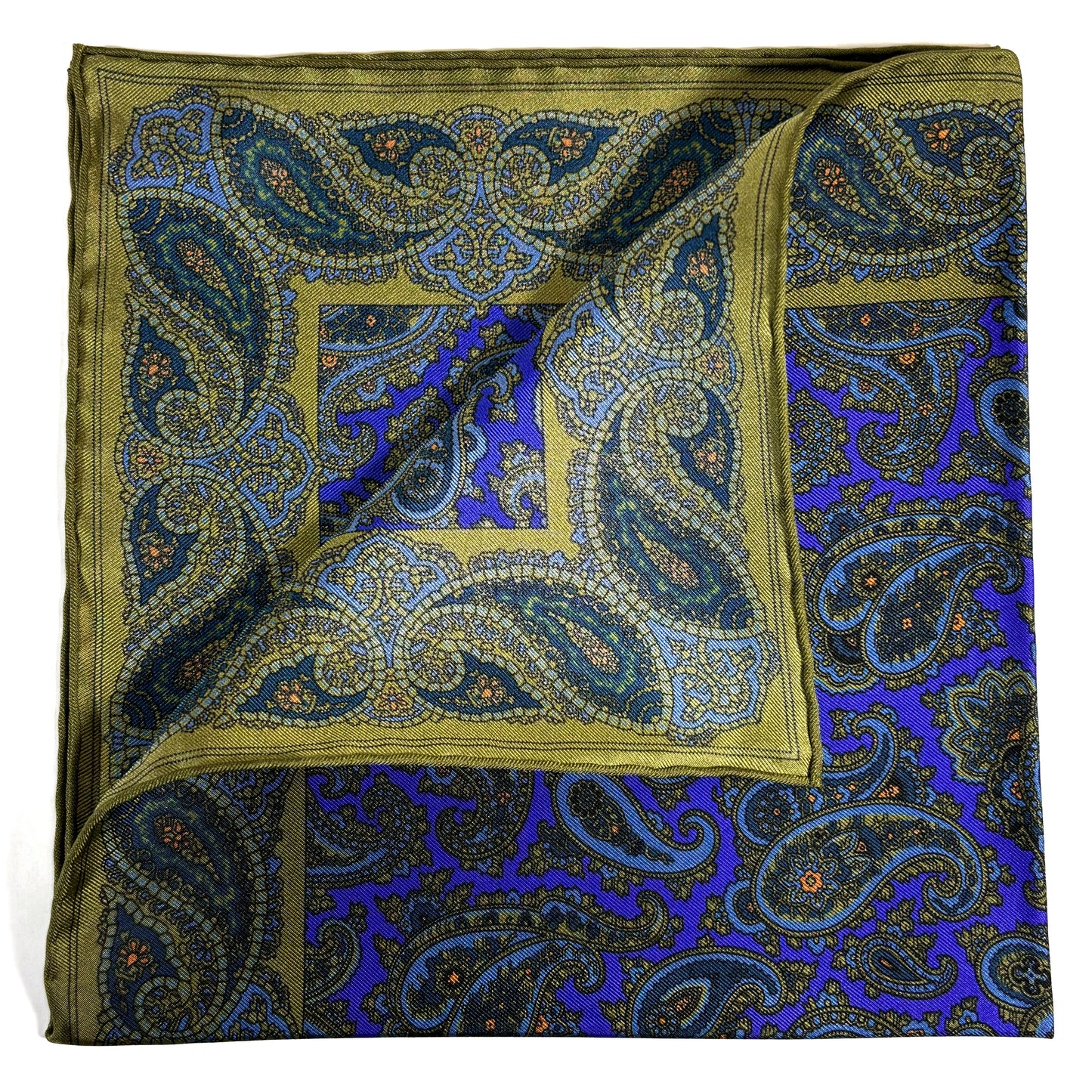 Purple & Olive Green Paisley Ancient Madder Silk Pocket Square