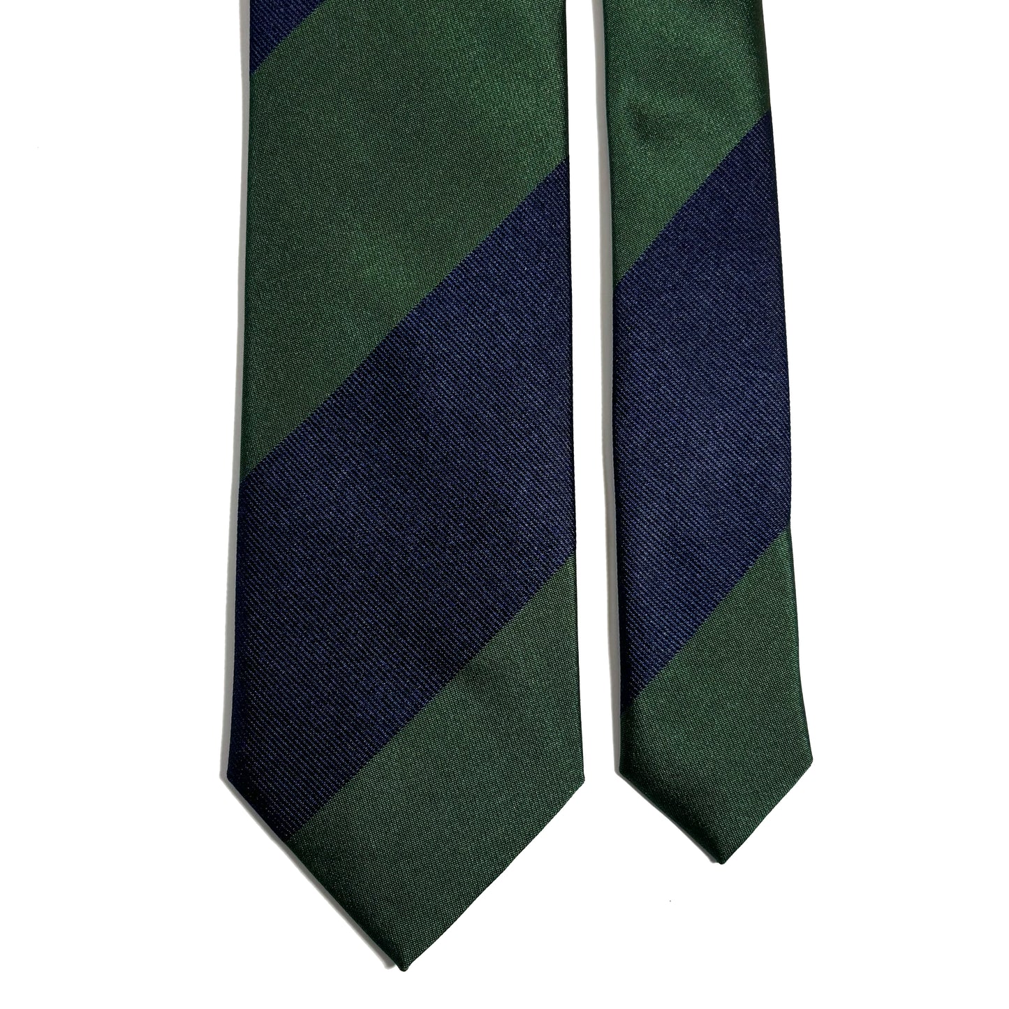 Navy Blue & Green Block Striped Silk Repp Tie