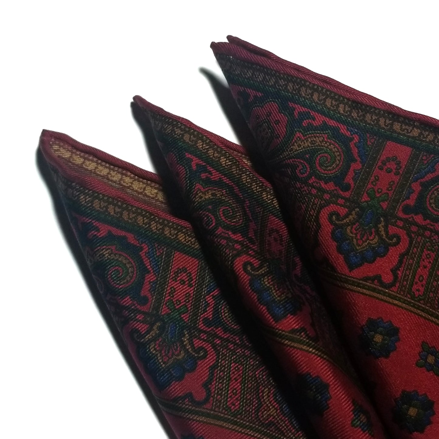 Screen-Printed Brick Red Geometric Ancient Madder Silk Pocket Square