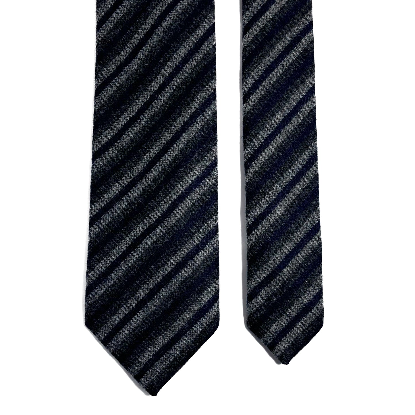 Gray & Navy Blue Striped Wool Challis Tie