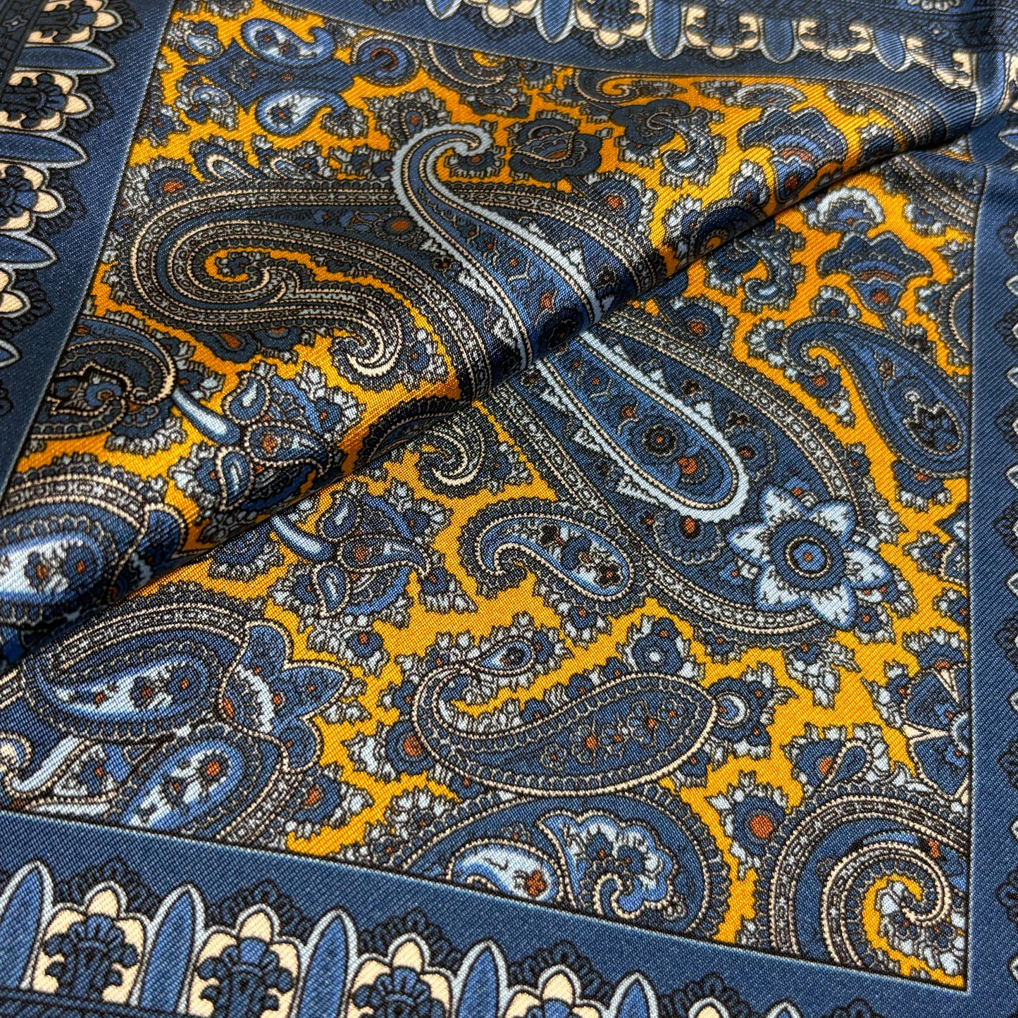 Yellow & Blue Paisley Silk Pocket Square