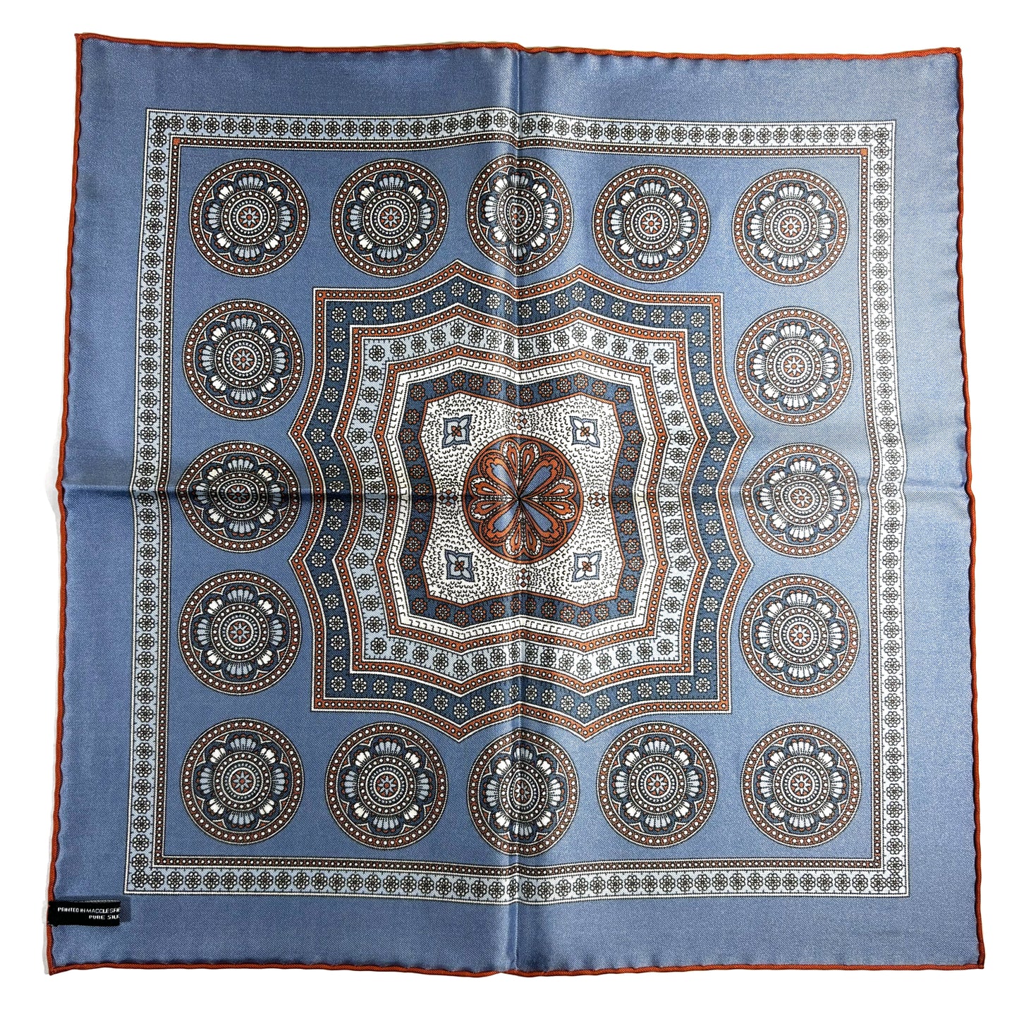Blue & Orange Medallion Silk Pocket Square