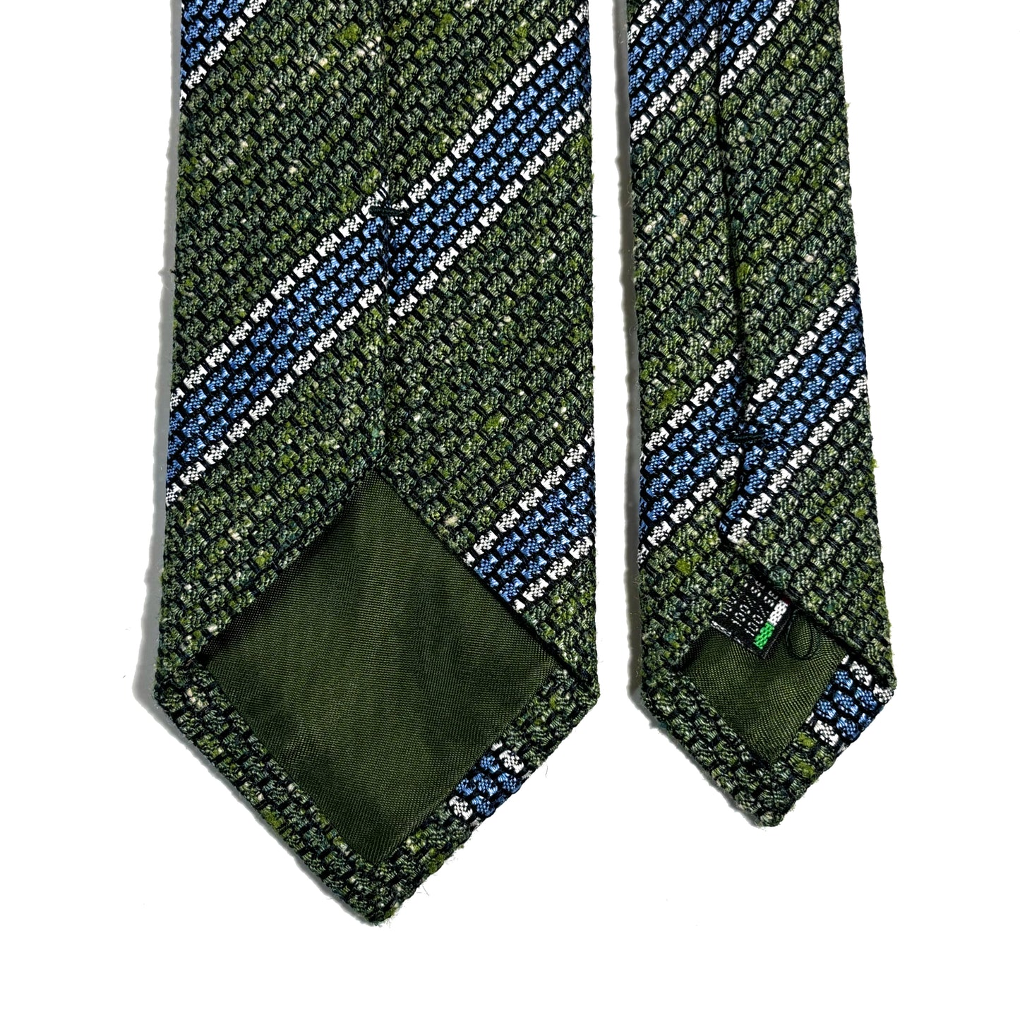 Green & Light Blue Striped Tussah Jaspe Silk Grenadine Tie (Garza Grossa)