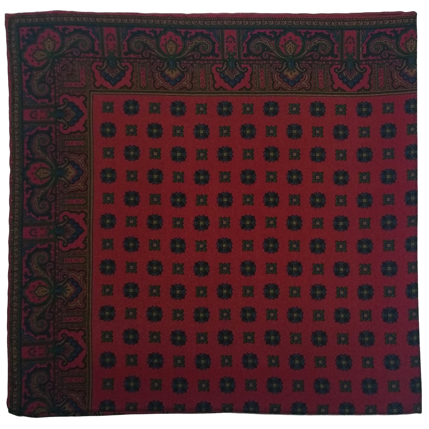 Screen-Printed Brick Red Geometric Ancient Madder Silk Pocket Square