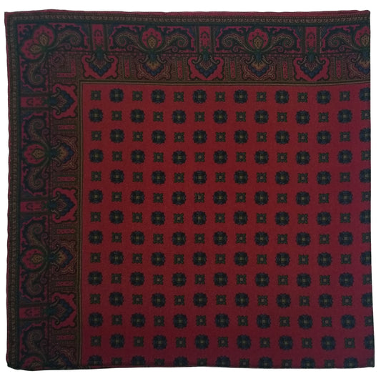 Screen-Printed Brick Red Geometric Ancient Madder Silk Pocket Square