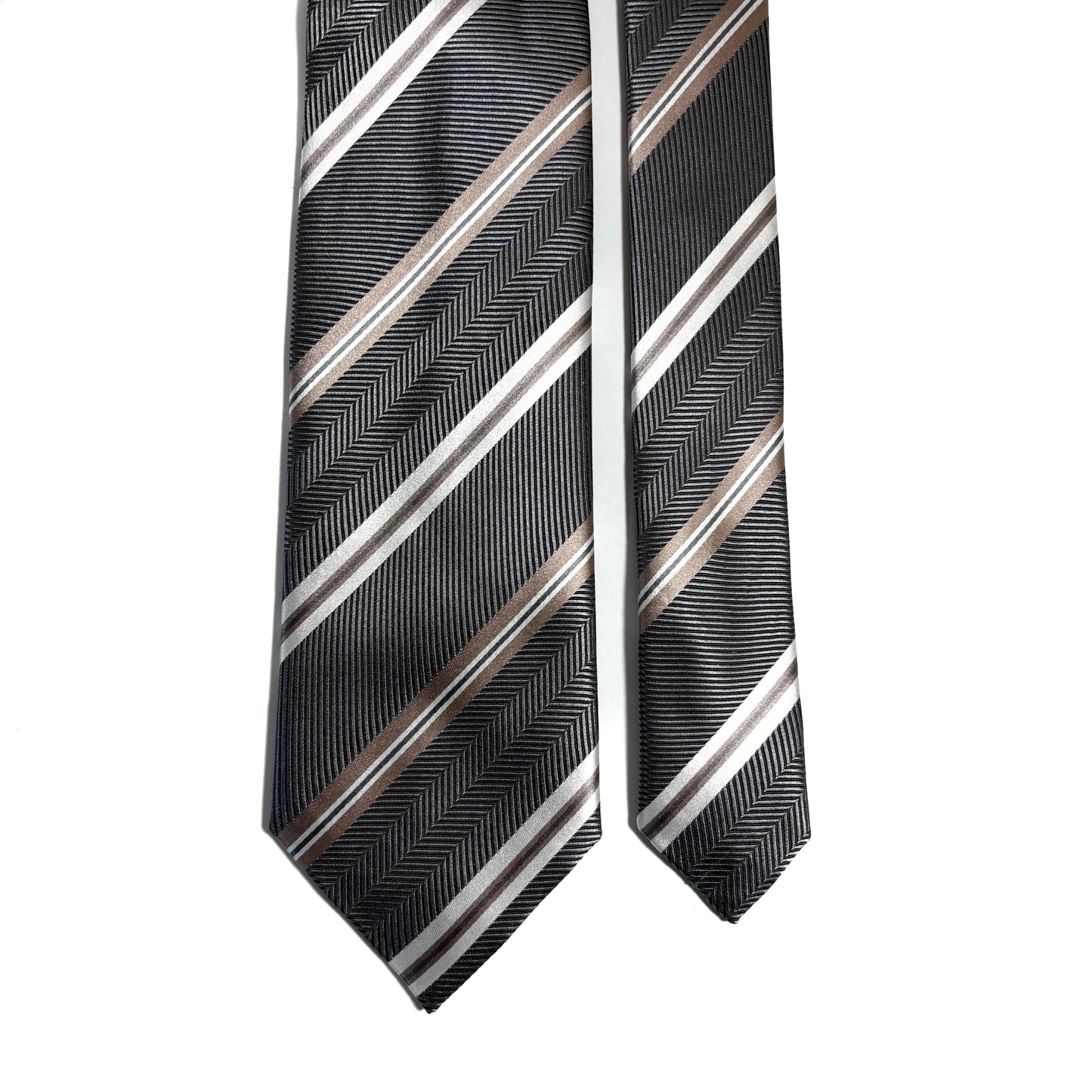Gray & Beige Striped Silk Jacquard Tie