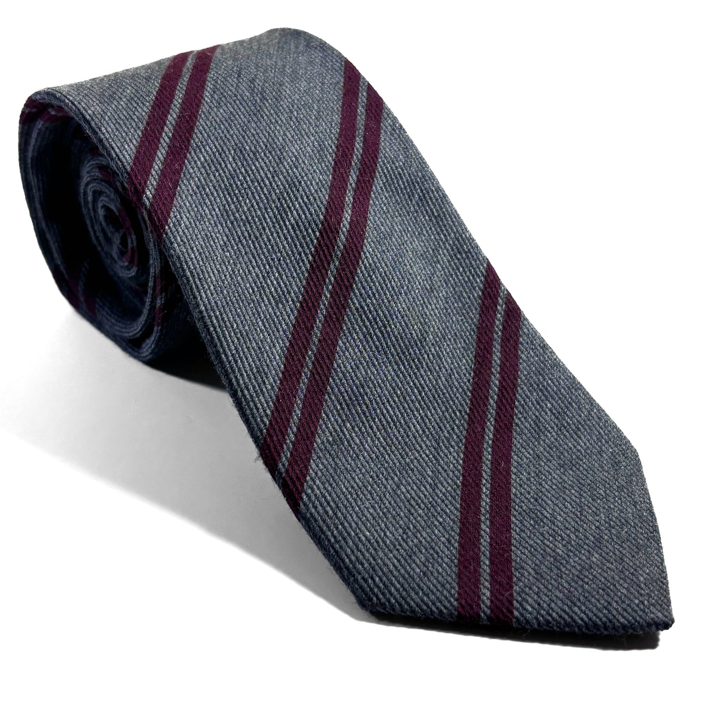 Gray & Burgundy Striped Wool Challis Tie