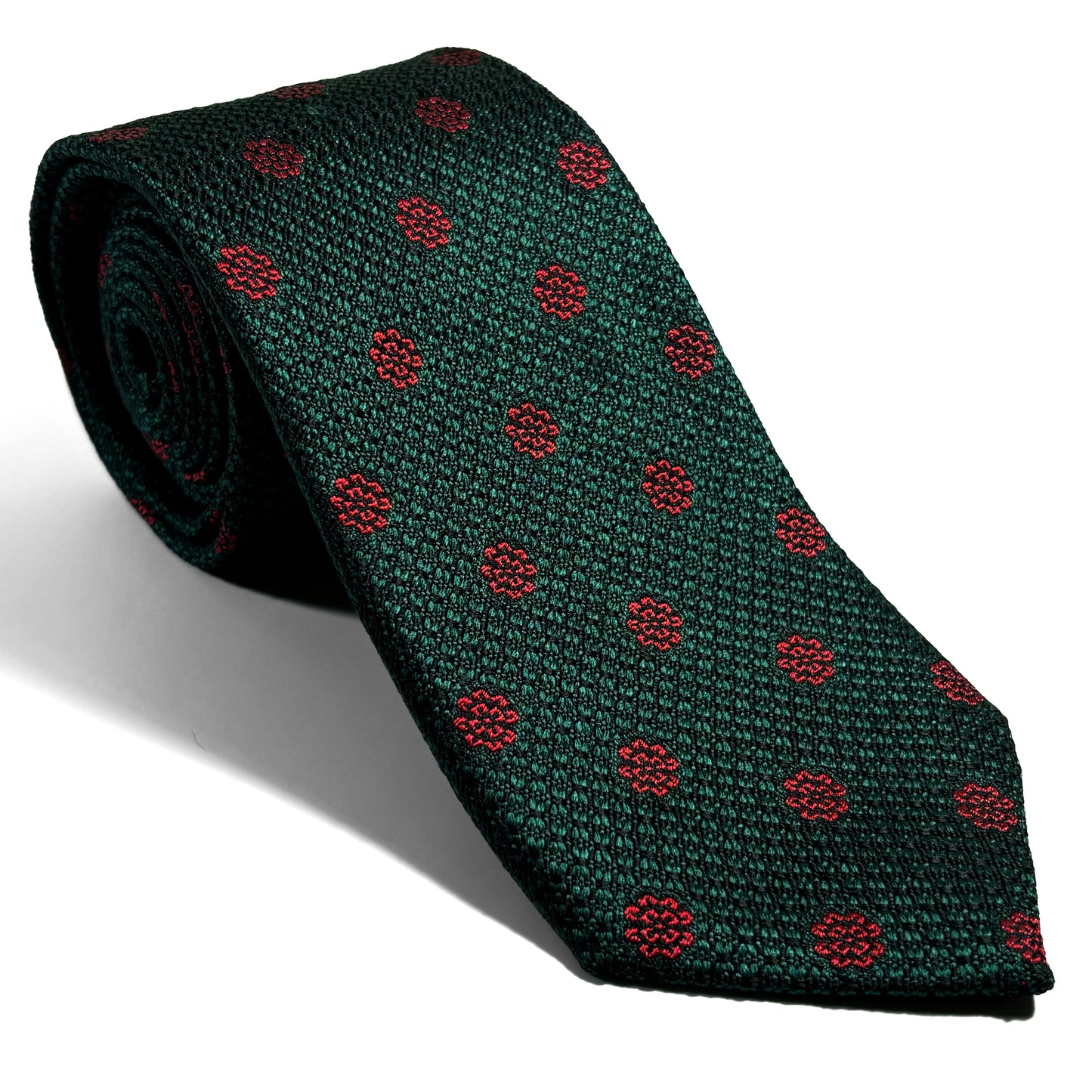 Forest Green Floral Silk Grenadine Tie (English Weave)